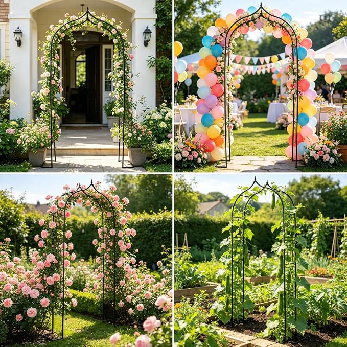 93" Metal Garden Arbor Arch Trellis for Climbing Plants, Outdoor Indoor | Heavy Duty Thickened Metal Arbors with Base for Stability Rustproof Coating Wedding Ceremony Party Archway Grape Vine Support