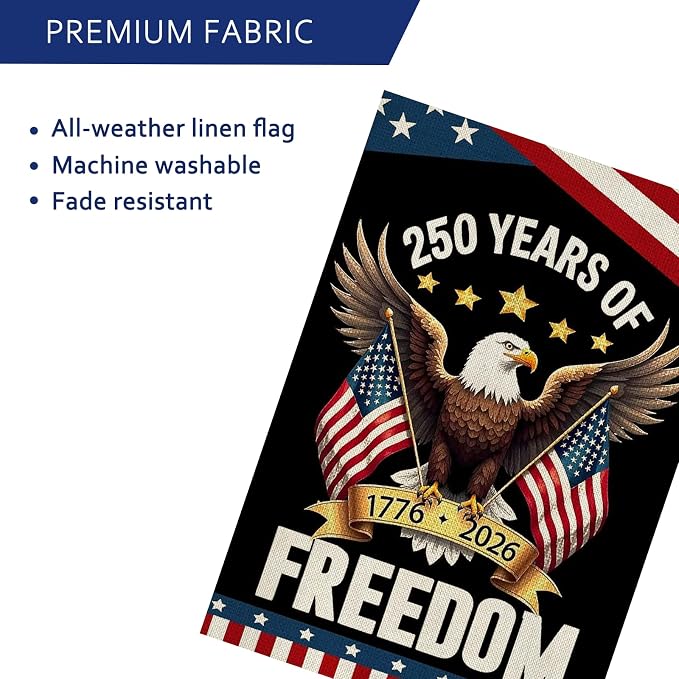 250 Years America Garden Flag,250th Anniversary USA Patriotic 4th of July House Flag Double-Sided Banner with Eagle Design, 1776-2026 Commemorative, 28 x 40 Inch