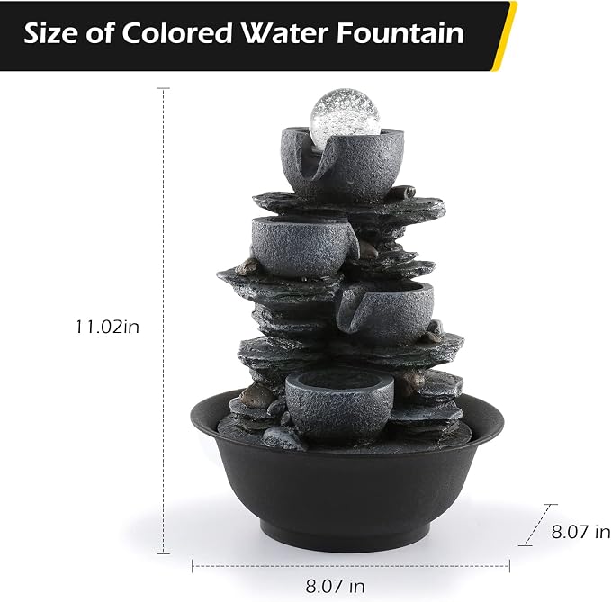 Dyna-Living Tabletop Water Fountain Indoor Waterfalls Fountains with Colored LED Light Decorative Tabletop Fountain with Automatic Pump, Desktop Indoor Water Fountains for Office Relaxing