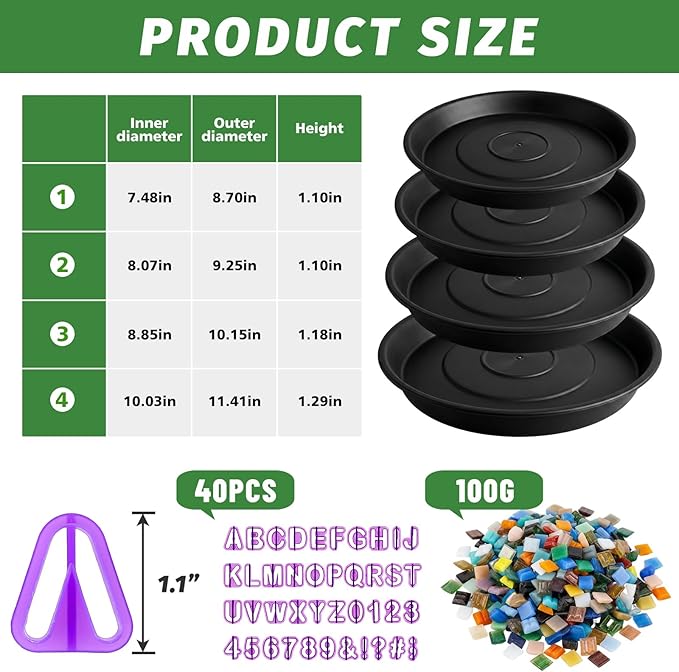 U0U Stepping Stone Kit Includes 4 Size Round Cement Molds,Mosaic Tiles and Carving Tools,DIY Garden Stepping Stone Kit for Kids,Family,Outdoor Walkways Pavement Decoration (No Concrete Mix)