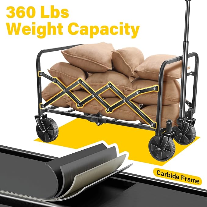 Wagons Carts Foldable, Collapsible Wagon Cart with Wheels, Portable Folding Utility Wagon with Adjustable Handle & Cup Holders for Grocery Shopping, Garden, Camping, Sports, Picnic & Small Hauls