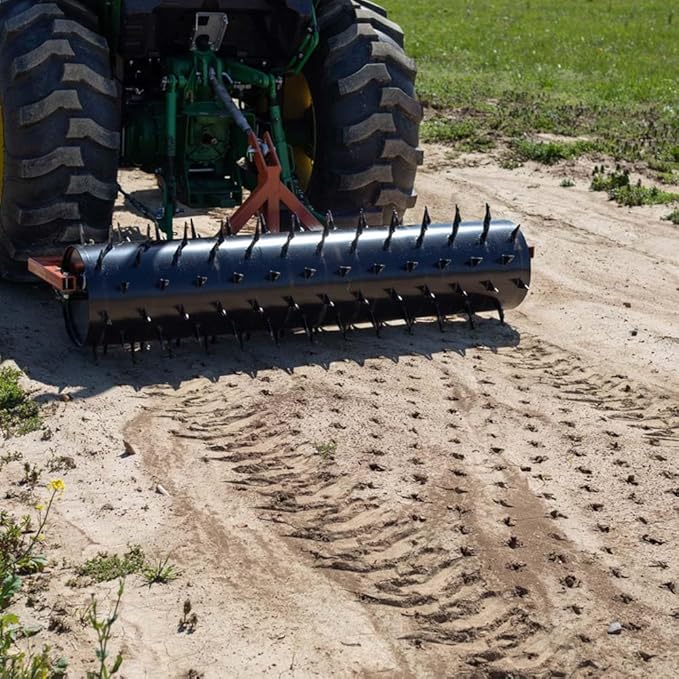 Titan Attachments 3 Point 5 ft Drum Spike Aerator, Fits Cat 1 & 2 Tractors, Tow-Behind Soil Penetrator, Adjustable Weight for Compact Soil, Pull Behind Lawn Tool for Drainage & Fertilization