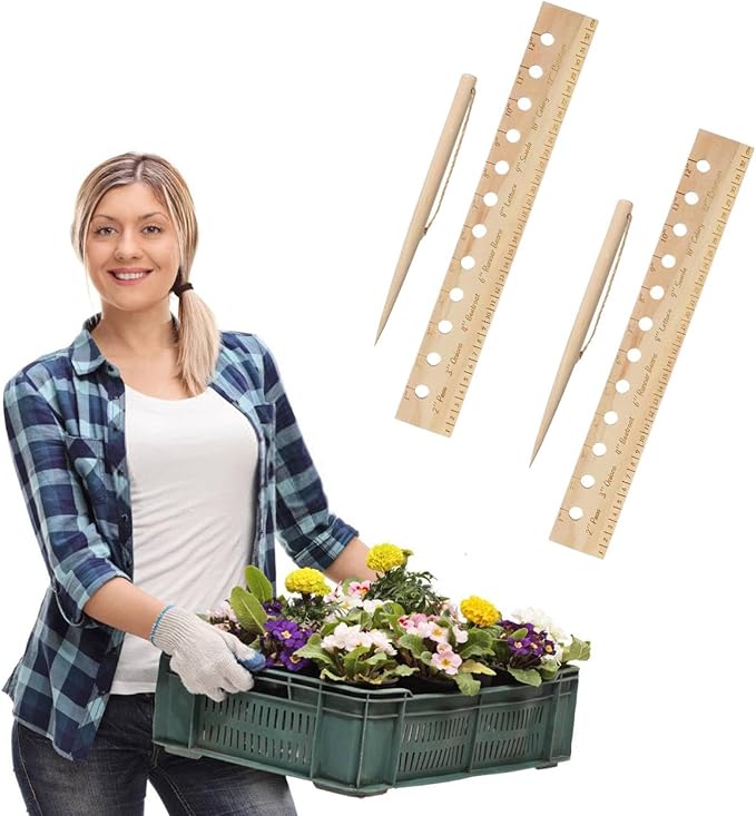 Plant Spacer Folding Ruler,Wooden Plant Ruler,Seeder Spacer Tool with Holes,Planting Ruler for Accurate Seed Spacing,Seeding Garden Template for Outdoor Raised Bed Gardening and Vegetable (1)