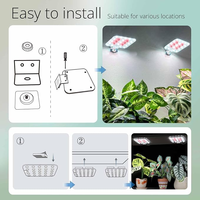 Full Spectrum LED Grow Light for Indoor Plants, 2 Panels 10W with 6/12/16h Timer Dimmable Plant Lights for Flower Veg Plant Growth USB,Daylight White, 1-Pack Kit