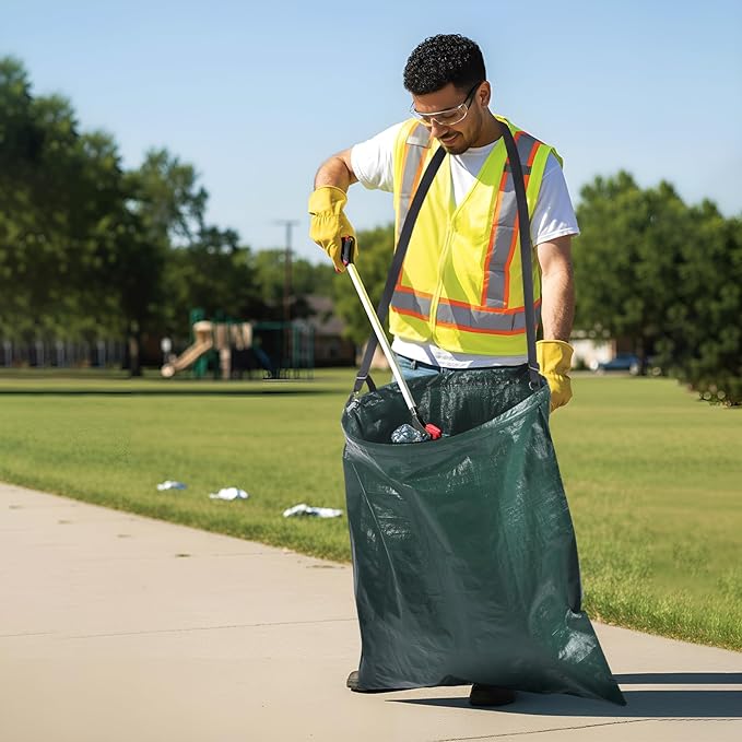 Faccito Litter Bag with Shoulder Strap Trash Pickup Bag Holder Lawn Leaf Chute Vinyl 4.45 Cubic Feet No Bending Portable Trash Picker Grabber for Patio Yard Garden Wear Gloves When Assembling(Green)