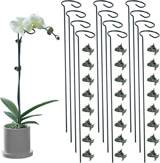 12 Pack Plant Support Stakes with 24 Pcs Plant Clips, Garden Single Stem Support Stake, Plant Cage Support Ring for Indoor Outdoor Flowers Rose Amaryllis Tomatoes Peony Lily Orchid (24 Inch)