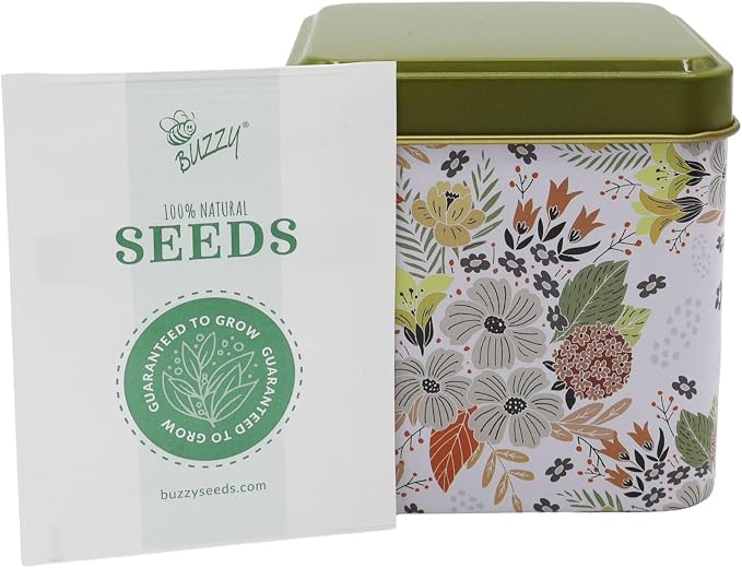 Buzzy Seeds Herbal Tea Garden Grow Kit 3-Pack - Metal Windowsill Planter - Complete Indoor/Outdoor Gardening Kit with Seeds, Coconut Husk Growing Medium & Genuine Pots - 100% Grow Guarantee