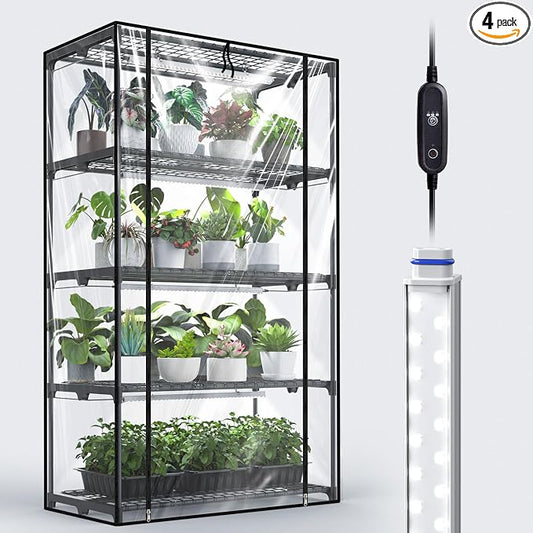 Indoor Greenhouse with Grow Light, Mini Greenhouse with 4 Pack 36W Grow Lights for Indoor Plant, Seed Start, Seedling, Seed Trays, 17.7" W x 29.5" L x 59" H