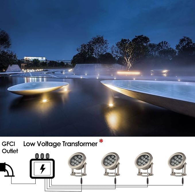 JSN&PC LED Underwater Lights 24W Warm White Color Pond Light for Party Swimming Pool Home Garden Fountain Water Rockery Grass Land