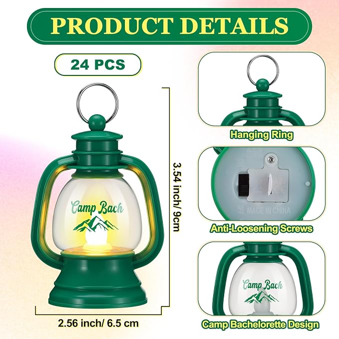 VIHOSE 24 Pcs Mini Camp Bachelorette Lanterns Decor Bulk Camping Bachelorette Party Favors 4 Inch Small Lantern Table Centerpiece Camp Bach Hanging Lamp Ornaments for Camping Party Decorations