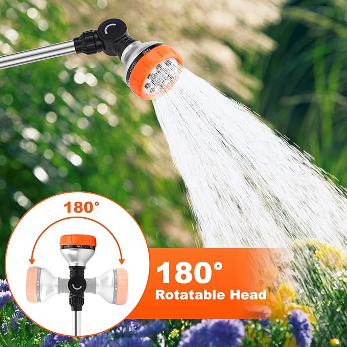 Watering Wand, 18.5 Inches Long Garden Hose Wand with 180° Swivel Head, 8 Spray Patterns, Adjustable Garden Sprayer Wand with Nozzle
