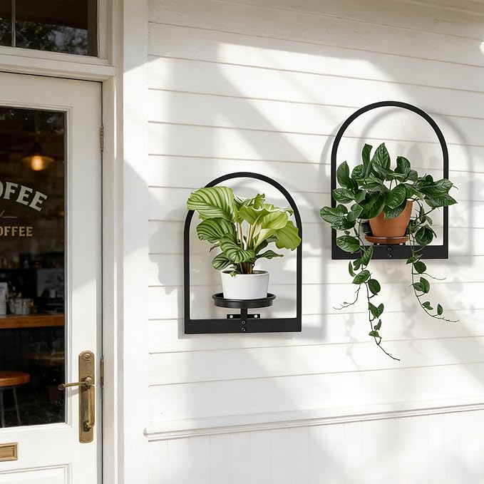 Wall Planters for Indoor Plants Shelves Set of 2, Hanging Planter for Indoor Plant Stand Plants Wall Decor - Premium Metal Hanging Plant Holder (Semi-Round)
