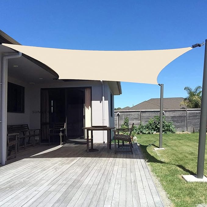 SUNNY GUARD Sun Shade Sail 12'x12' Rectangle Butter Cream UV Block Sunshade for Backyard Yard Deck Patio Garden Outdoor Activities and Facility(We Make Custom Size)