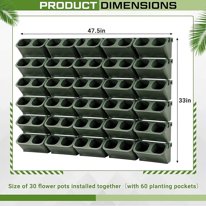 Briwooody 30 Set 60 Pocket Vertical Stackable Wall Planters Kit Outdoor Self Watering Plastic Planter Grow Hang Mount System for Strawberry Flower Vegetable Home Fence Balcony Wall Decor