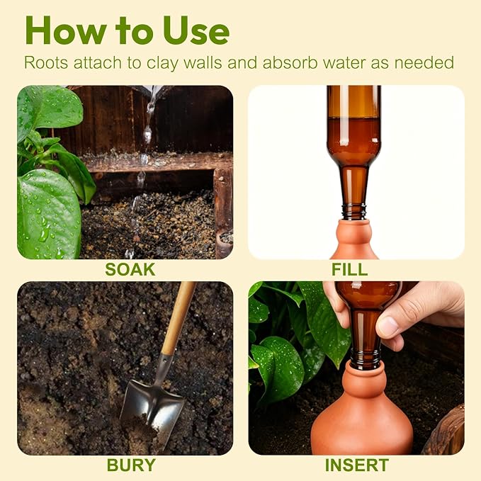 Plant Watering Devices 3 Pack Terracotta Vacation Plant Waterer Plant Self-Watering Stakes Terracotta Auto-Water Irrigation System Self Watering Devices for Indoor Outdoor Plants