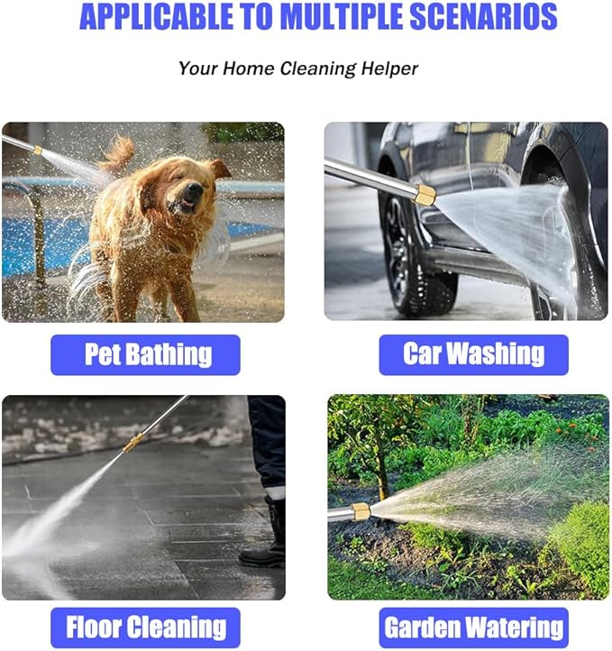 High Pressure Power Washer Wand, Watering Sprayer Cleaning Tool, Hydro Jet Water Hose Nozzle, Wand Lance for Gutter Patio Car Pet Window blue