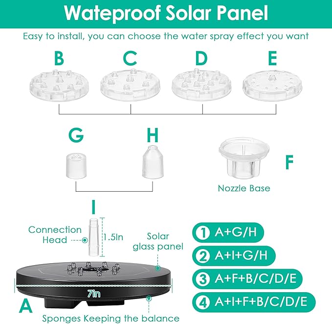 Saillong 2 Pack 5W 7'' Solar Bird Bath Fountain Pump with Colorful LED Lights, Battery and Solar Powered Water Fountains with 6 Nozzles, Floating Fountain Pump for Bird Bath Garden, Pond