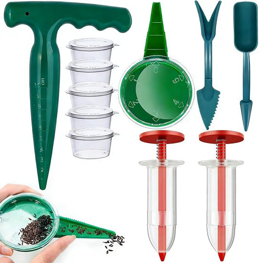 12 PCS Mini Seed Spreader Set, 2026 Premium Manual Seed Sower and Dibber Widger Tools for Seedling Planting Garden Supplies