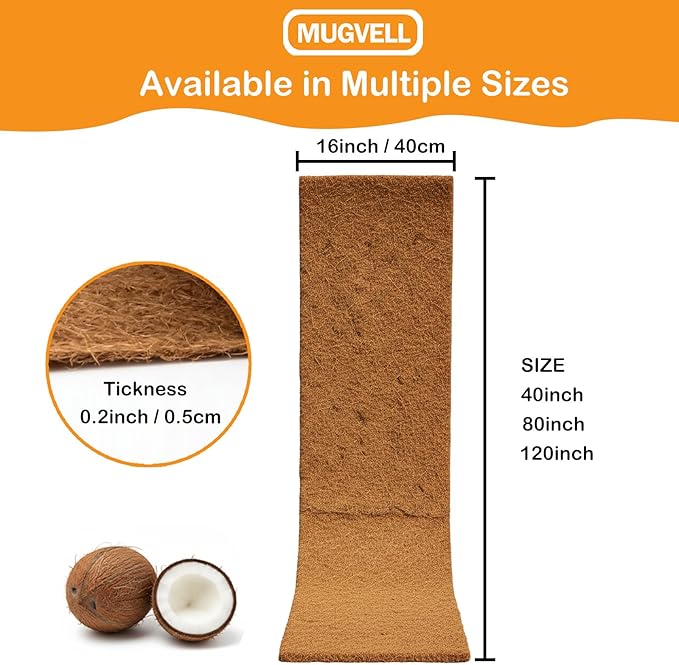 Coco Coir Mulch for Landscaping, 16x80 Inch Coconut Fiber Grass Seed Mat Roll, Coco Liners for Planters and Pet Pad, Plant Covers from Animal Dirt and Tree Protectors