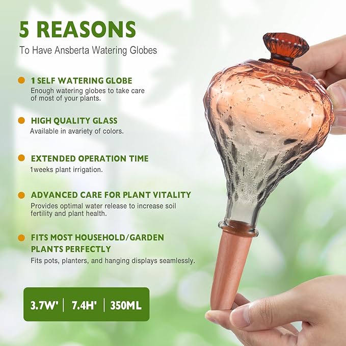 12 oz Plant Watering Globes, Red Glass Self Watering Bulbs Top Fill with Terracotta Spikes Stake, Self Watering Planter Insert Vacation Automatic Plant Waterer Device for Indoor & Outdoor 2Pack