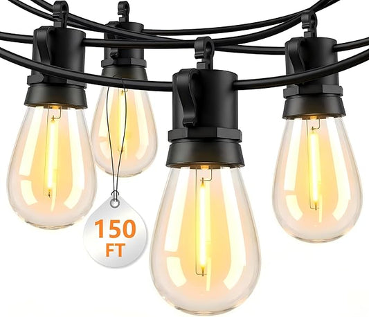 Outdoor String Lights LED Patio-Light - 150Ft Outside Waterproof Porch Lights with Shatterproof S14 Bulbs Outside Hanging Light Connectable Lighting for Gazebo Backyard Bistro Pergola