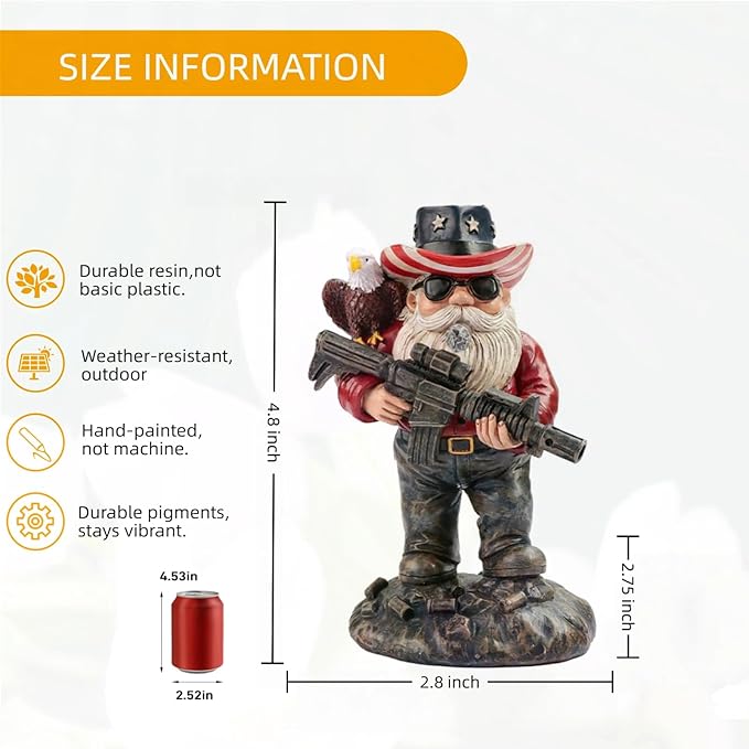 Patriotic Gnomes, Military gnome,gnome,4th of July/Army/Armed Gnomes Fighting, for Men,USA, Military Gifts,Veteran Gifts,Desk Decor for Men,Mens Office Decor 003