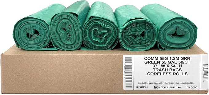Ultrasac Heavy Duty 55 Gallon Green Trash Bags - (Value 200 Pack) - 1.5 MIL equivalent Industrial Strength Plastic 37" x 54" for 50-55 Gal Cans -Fits Toter, Rubbermaid Brute, Carlislie Bronco etc.