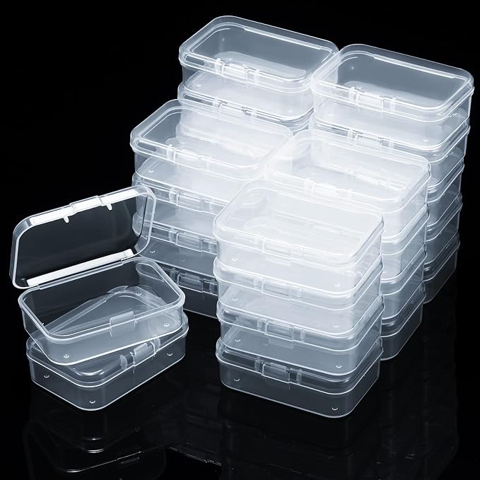 SATINIOR 24 Packs Small Clear Plastic Beads Storage Containers Box with Hinged Lid for Storage of Small Items, Crafts, Jewelry, Hardware(2.5 x 1.7 x 0.8 Inches)