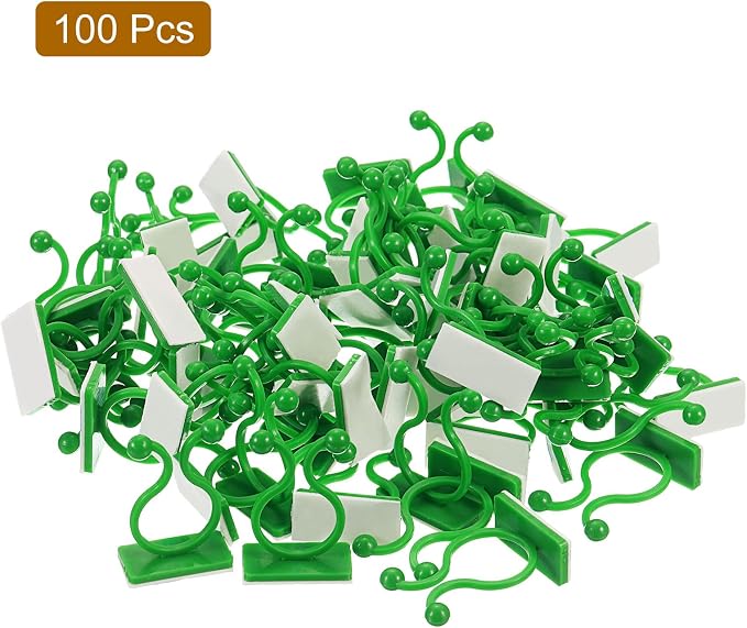 uxcell 100Pcs Plant Climbing Wall Fixture Clips, Plant Fixer Self-Adhesive Hooks Wire Fixing Supporting for Indoor Outdoor Decoration and Cable Wire Fixing (Green, 16.2mm/0.64")
