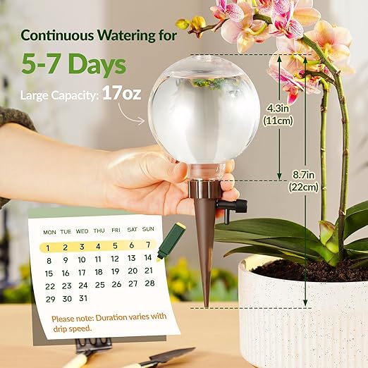 NiHome Plant Self-Watering Globes for Busy Individuals & Travelers, Long-Lasting Moisture Consistent Dripper Spike for Indoor Plants, Adjustable Flow Valve Easy to Refill & Maintain (4-Pack)