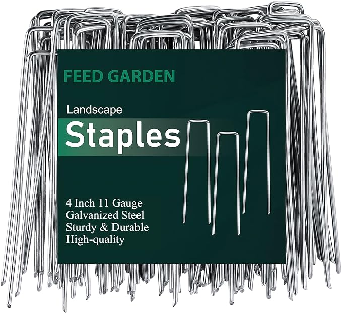 FEED GARDEN Galvanized Landscape Staples 4 Inch 100 Pack 11 Gauge Anti-Rust Garden Stakes Landscaping Fabric SOD Pins Yard Stakes for Weed Barrier Fabric, JC-DD-4IN