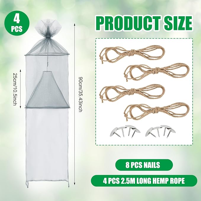 Qualirey 16 Pack Spotted Lanternfly Traps Lantern Fly Killer Mesh Tree Trap with Jute Rope and Nails Effective Way to Catch Lantern Flies and Nymphs (Grey)