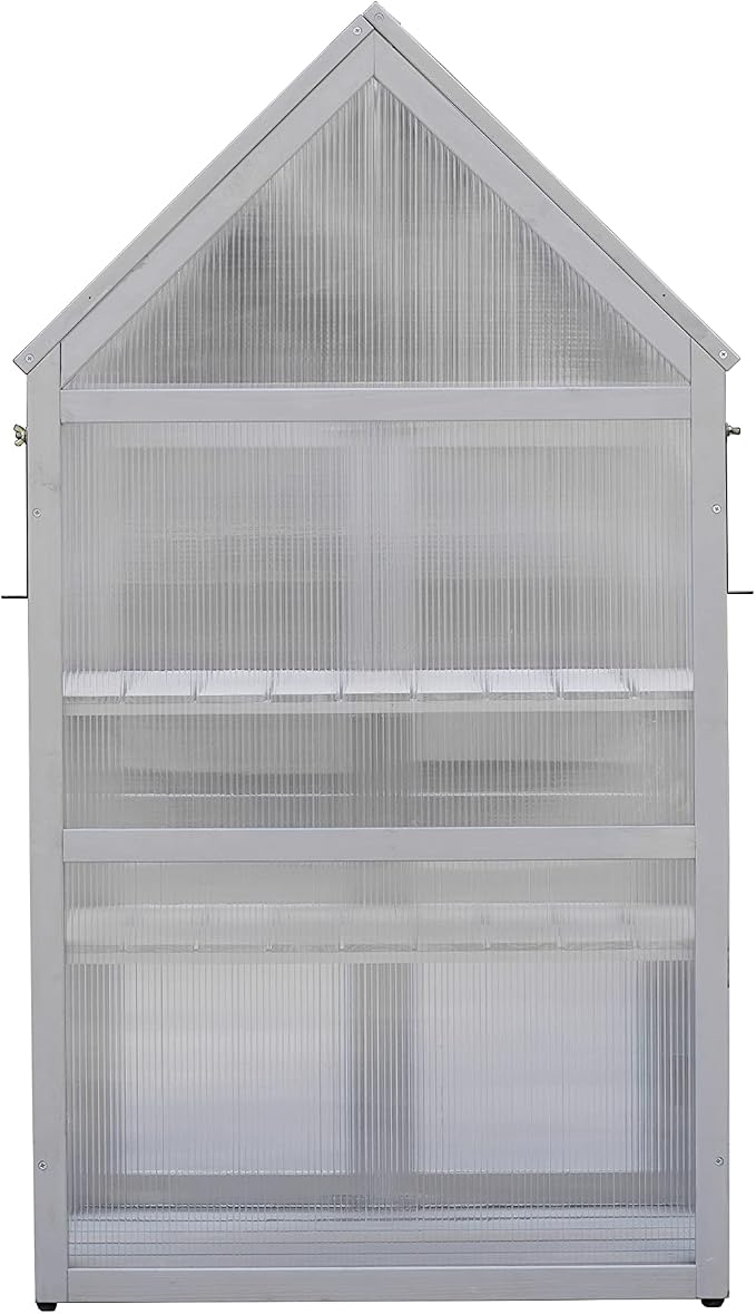 GDFStudio Mini Greenhouse Kit with Adjustable Shelves, Small Outdoor Green House Plant Stand with Adjustable Roof Panels and Wall Brackets Garden & Patio Accessories for Garden Patio Indoor Use, Gray