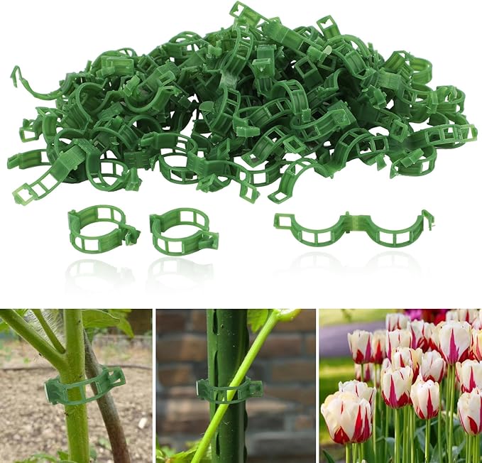 100 Pcs Plant Support Clips, Secure Plastic Plant Clips for Support Grape Vine, Tomato Clips for String Trellis to Grow Upright and Healthier, Garden Clips Outdoor Indoor Use(Green)