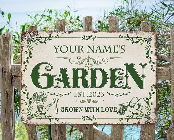 Personalized Metal Signs with Name Made in USA Custom Vintage Garden Sign Waterproof Vintage Decorative Metal Print for Wall Decor Customized Home Garden Ideas Gifts Artwork Prints for Yard Ourdoor