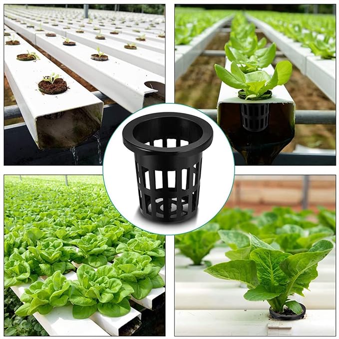 50PCS 1.75" Mesh Net Cup Pots Basket Hydroponics System Supplies Aquaponics Seed Growing Media Black