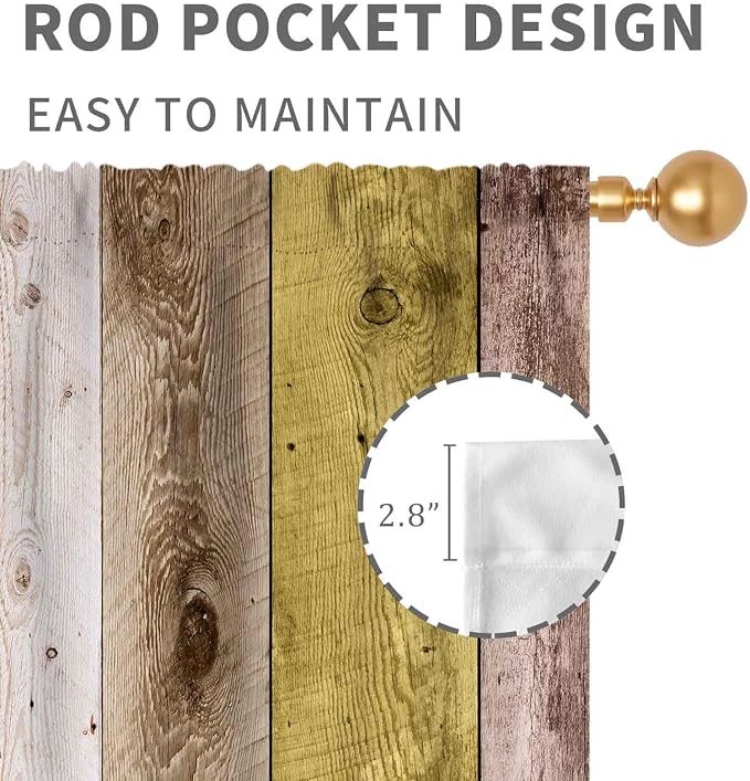 Farmhouse Daisy Curtains, Rustic Wooden Flower Retro Yellow White Floral Spring Butterfly Rural Country Style Window Curtains for Living Room Bedroom Kitchen Bathroom 2 Panels, 84"x63" Inch
