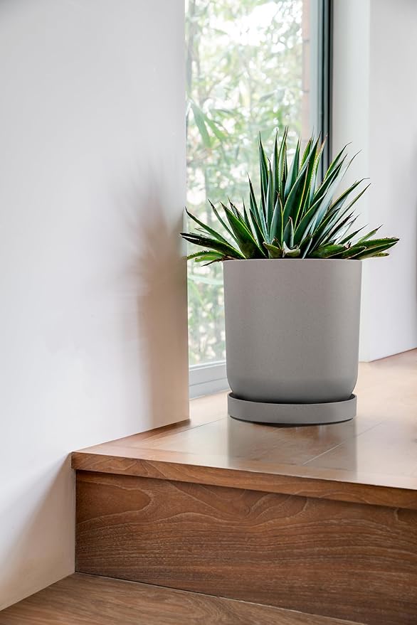 Veradek Mason Series Lima Planter - Round Planter for Indoor or Outdoor Porch/Garden | Made from Plastic-Stone Composite with Drainage Holes | Modern Décor for Succulents, Flowers, Small Plants