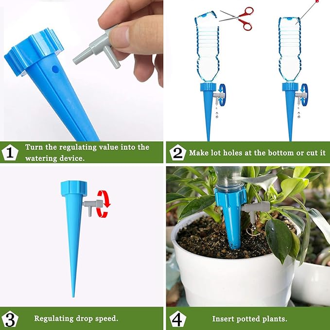 Suyeah 24PCS Self Watering Spikes, Indoor & Outdoor Automatic Plants Waterer, Plug-in Device with Adjustable Valve Switch, Self Watering Planter Insert for Plant