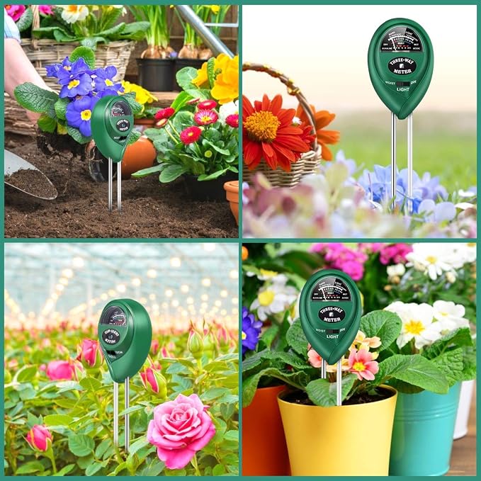 Soil Tester, Soil Moisture/PH/Light Meter Plant Soil Test Kit Indoor Outdoor Use, No Battery Needed Easy to Read Hygrometer Moisture Sensor Water Meter for Potted Plants Trees Lawn Farm Garden