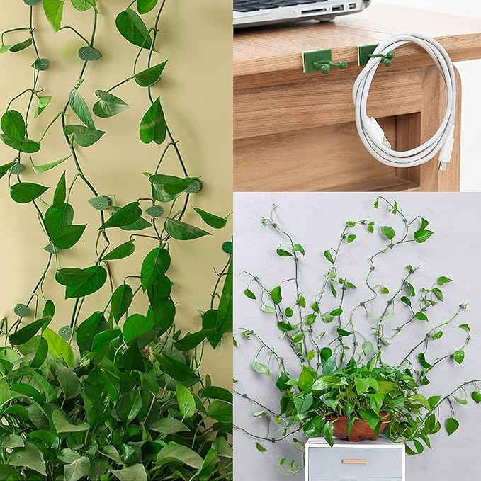 LUCKJUJU 100 Pcs Plant Climbing Wall Fixture Clips Self-Adhesive Hook Vines Traction Clips Invisible Holder Garden Green Leaf Simulation Self-Adhesive Hook Wire Fixing Supporting