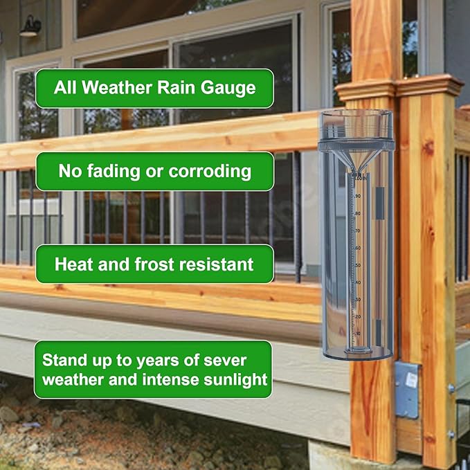 Holdly Precise Rain Gauge with Mounting Bracket, Outdoor Rain Gauge Accurate to 1/100th of an Inch, Made of UV and Heat Resistant Polycarbonate Material for All Weather Conditions