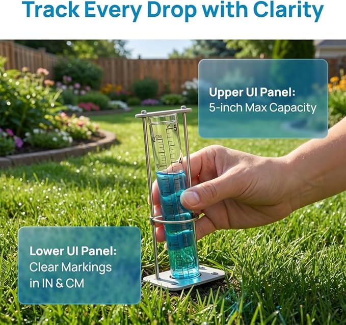 LIOOBO Glass Rain Gauge Replacement Tube 5" Clear Rain Meter Cylinder with Easy-Read Scale, Outdoor Weather Gauge Refill for Yard Garden