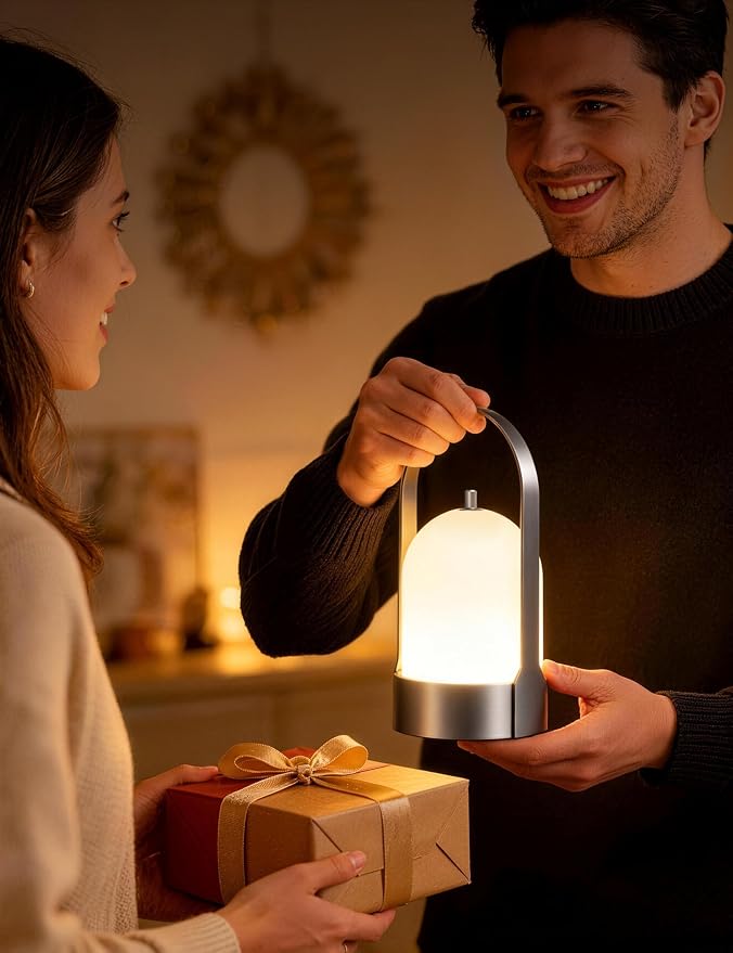 Tubicen Outdoor Table Lamp Portable Rechargeable Lamp Waterproof 4000mAh Battery Operated Lantern 4-Level Dimmable Cordless Touch Lamp for Bedroom Bathroom Patio Balcony Bar Camping Party, Nickel