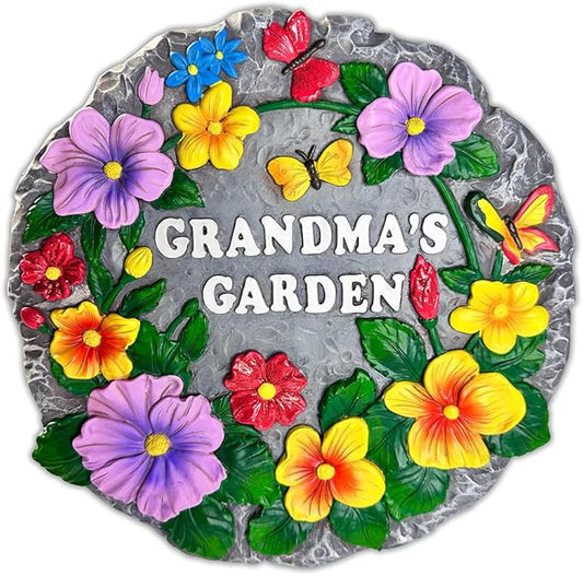 OrnamentallyYou Elegant Resin Stepping Stone, Outdoor Garden Pathway Decoration (Grandma’s Garden Floral Stepping Stone, 9.5" Decorative Outdoor Decoration)