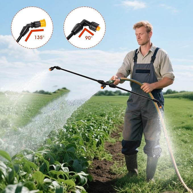4 Nozzles Poly Spray Boom Wand with 1/4" Brass Fitting, Backpack Multi Nozzle Spray Holder, Sprayer Boom Equipped with Two Types Nozzles, DIY Length Up to 74.8" Wand for Tractor Watering Large Areas