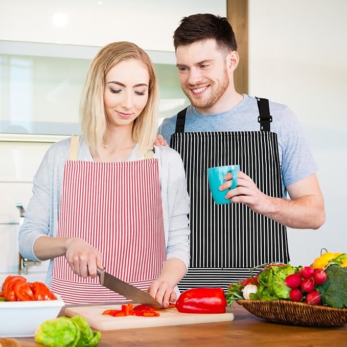 VALOME 2 Pack Kitchen Aprons, Apron for Cooking with 2 Pockets, Unisex Adjustable Neck Strap Chef Aprons for Men Women