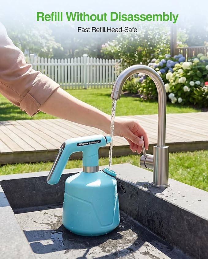 TaskStar Electric Spray Bottle 2L/0.5 Gallon, Battery Powered Garden Sprayer, Rechargeable and Automatic Mister Spray Bottle for Plants with Independent Water Inlet, Outdoor and Indoor Plants Sprayer