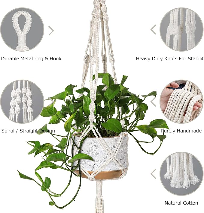MIPON 3 Pack Macrame Plant Hangers, Hanging Planters for Indoor Plants | 3 Sizes (34"/41"/46") Handmade Cotton with Hooks, Boho Home Decor for Patio Balcony Living Room, Fits 5-10 Inch Pots