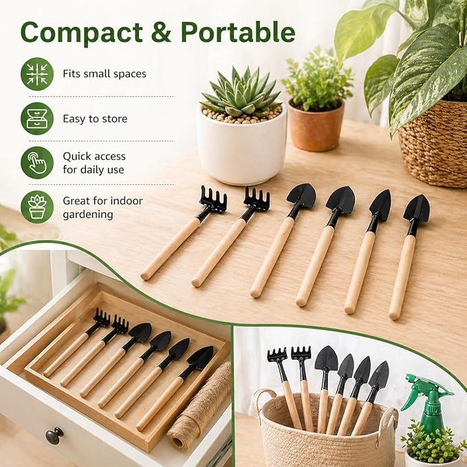 Garneck 8 Sets Mini Gardening Tools with Metal Rake Trowel and Shovel - Succulent Potting Planting Kit for Indoor - Small Gardening Tools for Cultivating Weeding Transplanting